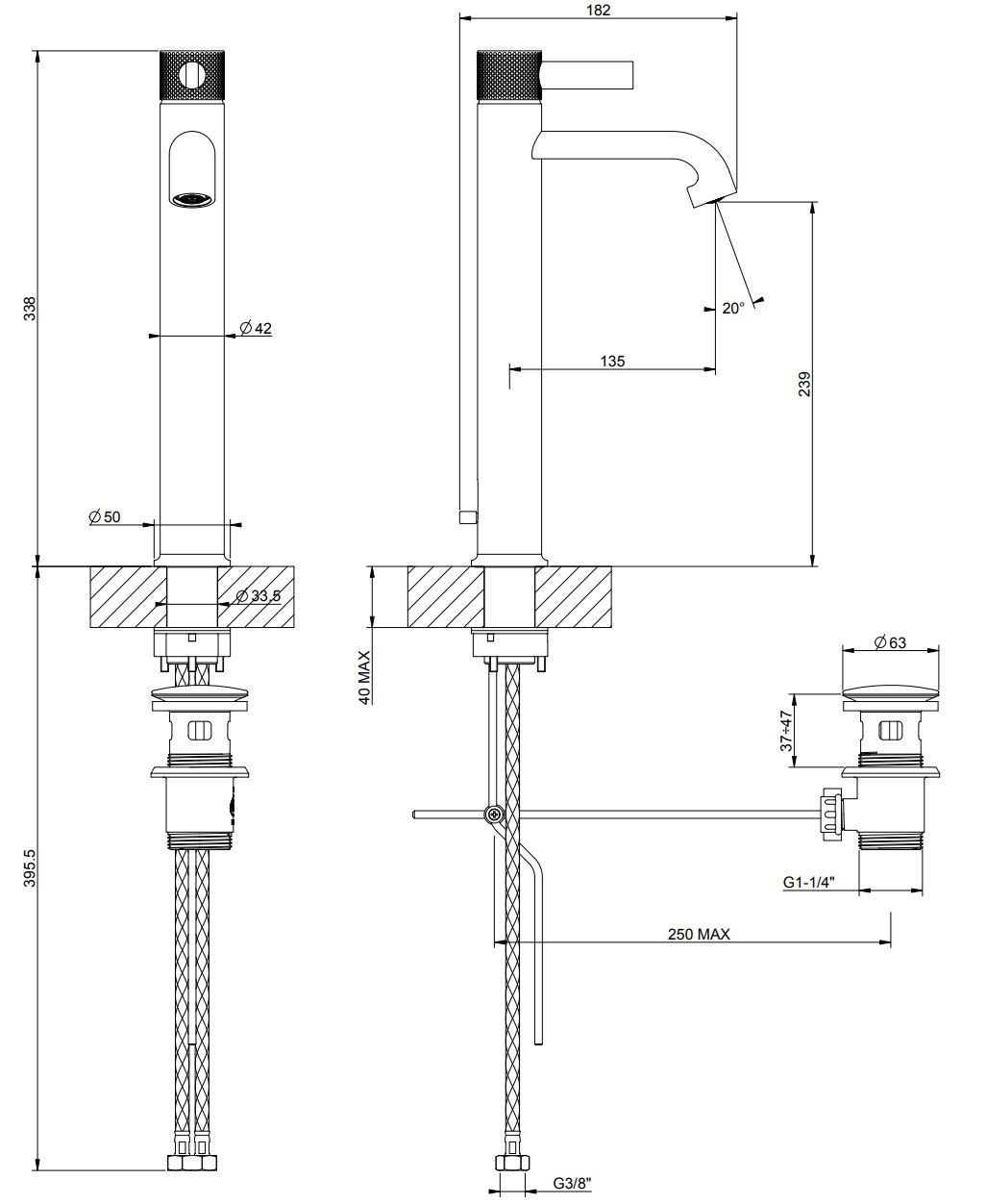 Смеситель для раковины с металлической столешницей Gessi гравированный ARCH-00090030 - Вид №3