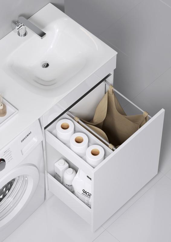 Forma напольная тумба с бельевой корзиной справа и двумя отсеками для хранения хозяйственных принадлежностей с умывальником с крылом под стиральную машинку 115 см AQWELLA FOR1104DR - Вид №3