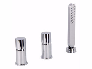 Металлический смеситель для ванны с 3 отверстиями и ручным душем