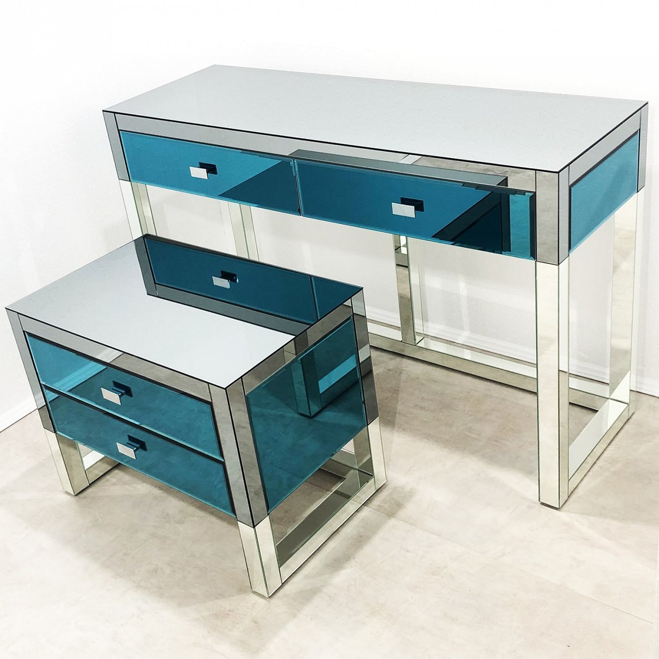 Консоль зеркальная с ящиками синяя 91х49 см "Сэмпл" GRAUM  304041 Зеркальный;синий  - Вид №5