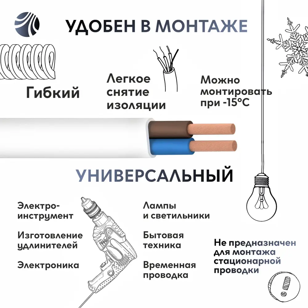 Провод Ореол ШВВП 2x0.75 50 м ГОСТ цвет белый STLM-2060689 - Вид №2