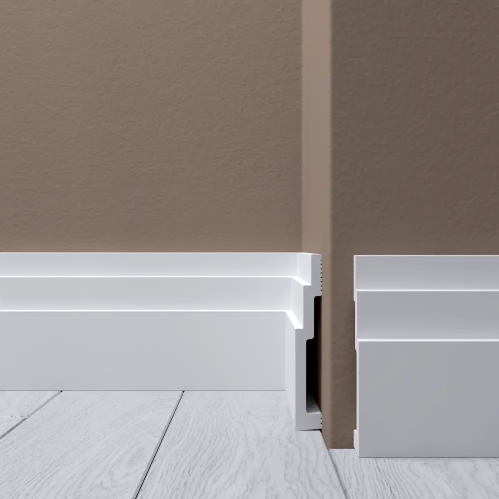 Плинтус Де-Багет 100x15x2000 мм ударопрочный влагостойкий под покраску дюрополимер белый STLM-2206855