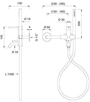 Ceadesign Смеситель для ванны настенный из нержавеющей стали с ручным душем Gastone Gas 20 - Вид №2