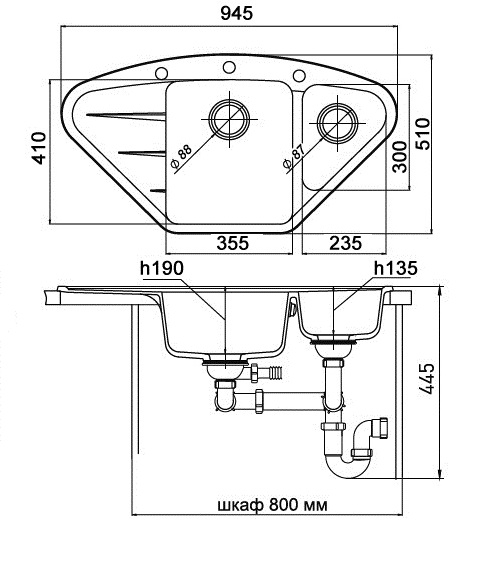 Кухонная мойка Кварц Ewigstein S20 GranFest W-80KF-S20 - Вид №1