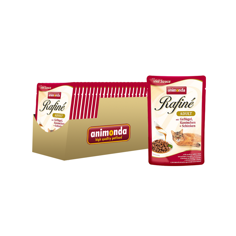 ПР0012327*12 Корм для кошек RAFINE SOUPE коктейль из мяса домашней птицы,кролика и ветчины для взрослых кошек пауч 100г (упаковка - 12 шт) Animonda 