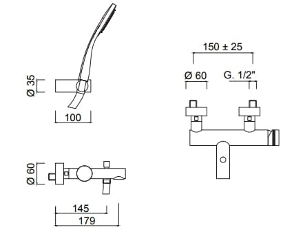 Набор настенных ванн с ручным душем Rubinetteria Giulini MyRing Deluxe ARCH-00005412 - Вид №1