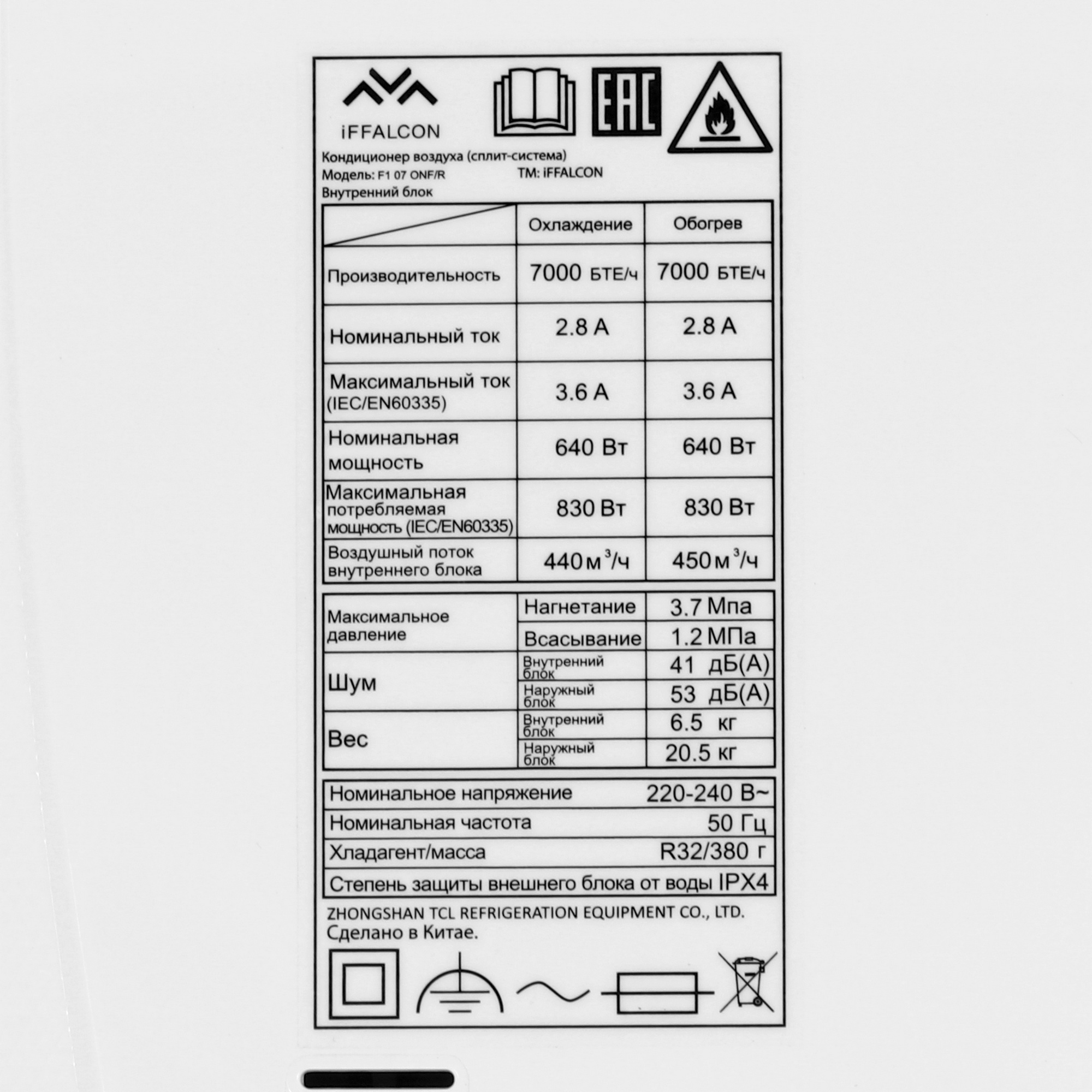5499595 Кондиционер настенный сплит-система iFFALCON F1 07 ONF/R белый STDN-0039371 - Вид №3