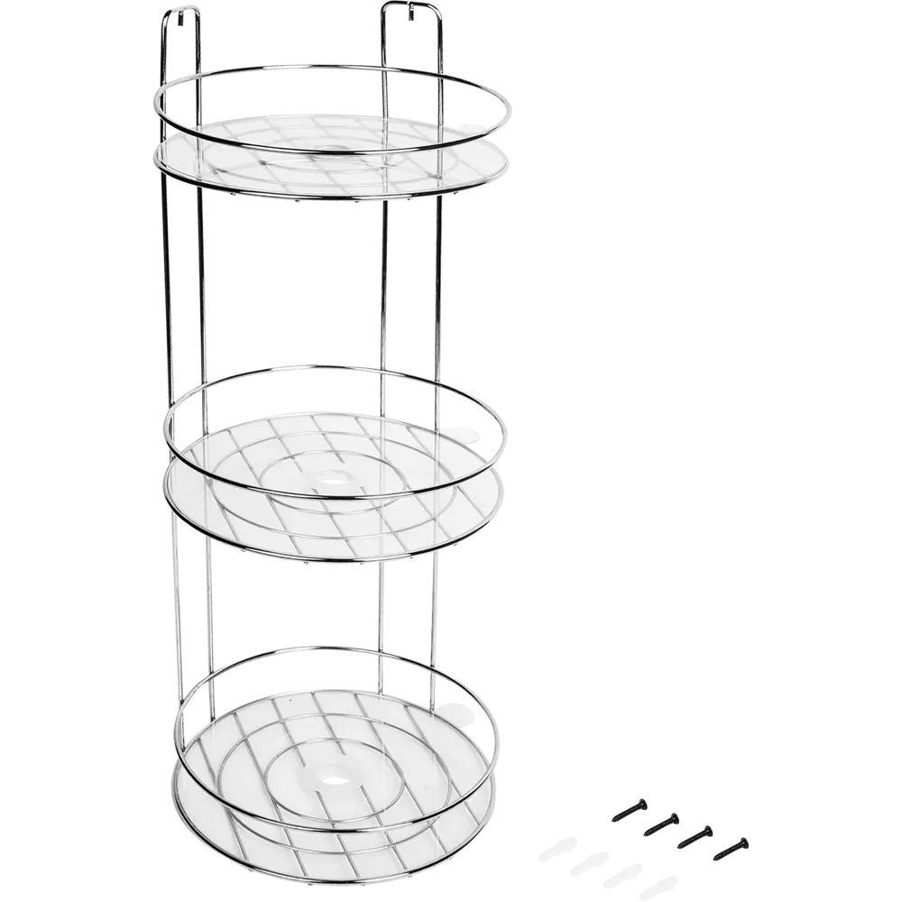 Полка для ванной Lemer Round трехъярусная угловая 22x22x50 см, металл, цвет хром STLM-2137693 - Вид №2