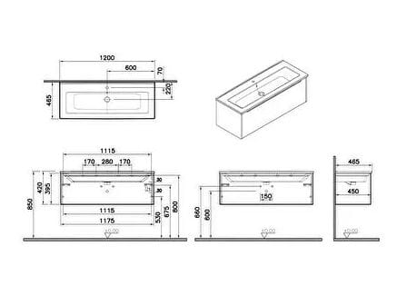 Подвесной шкаф для умывальника со встроенной раковиной с ящиками VitrA Bathrooms Integra Square ARCH-00050582 - Вид №7