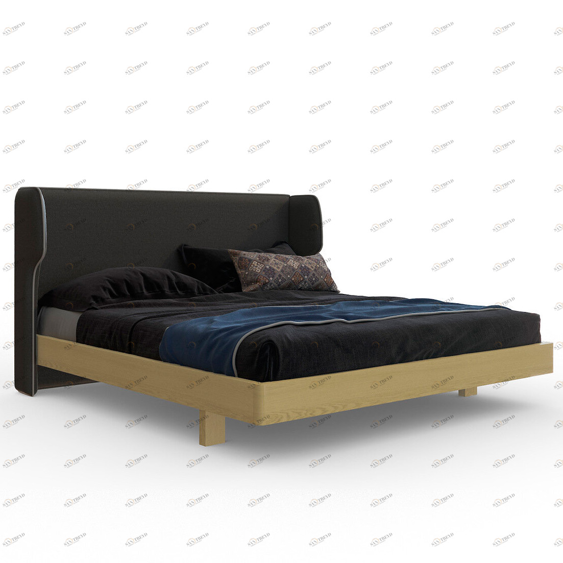 Кровать деревянная 200х200 Rich темно-серая BRAGIN DESIGN ДИЗАЙНЕРСКИЕ 256514 Бежевый;серый 