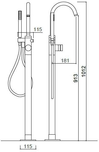 Rubinetteria Giulini Смеситель для ванны, однорычажный, напольный, с ручным душем Myring Fmr0092 - Вид №1