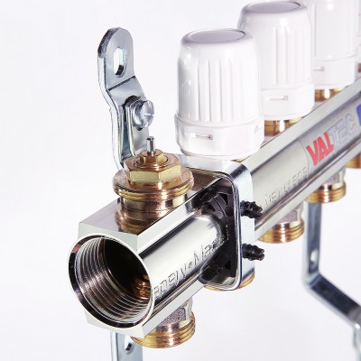 VTc.594.EMNX.0609 Коллекторный блок латунный c термостатическими и балансировочными клапанами Valtec 1", 9 x 3/4", "евроконус"  - Вид №5