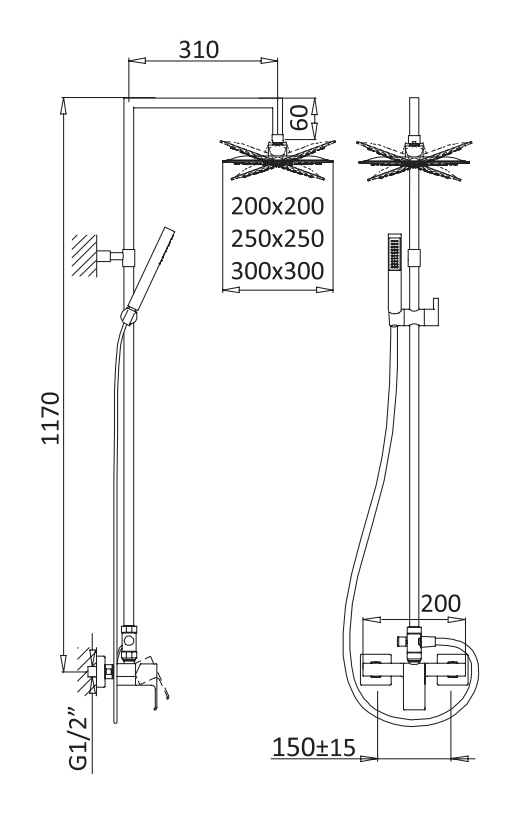 Душевая колонна со смесителем, верхний душ из нержавеющей стали CEZARES PORTA-CD-BIO - Вид №1