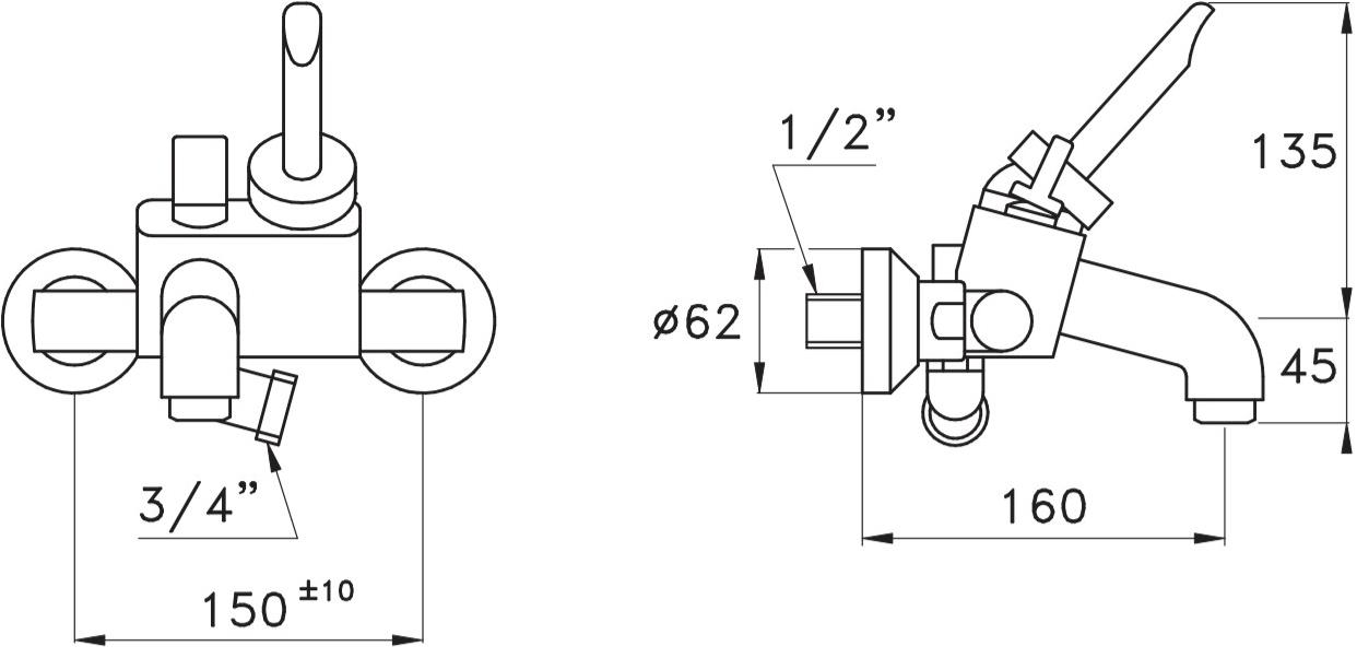 RUBINETTERIE STELLA Смеситель для душа настенный с аэратором и переключателем Box Art.172cr - Вид №1