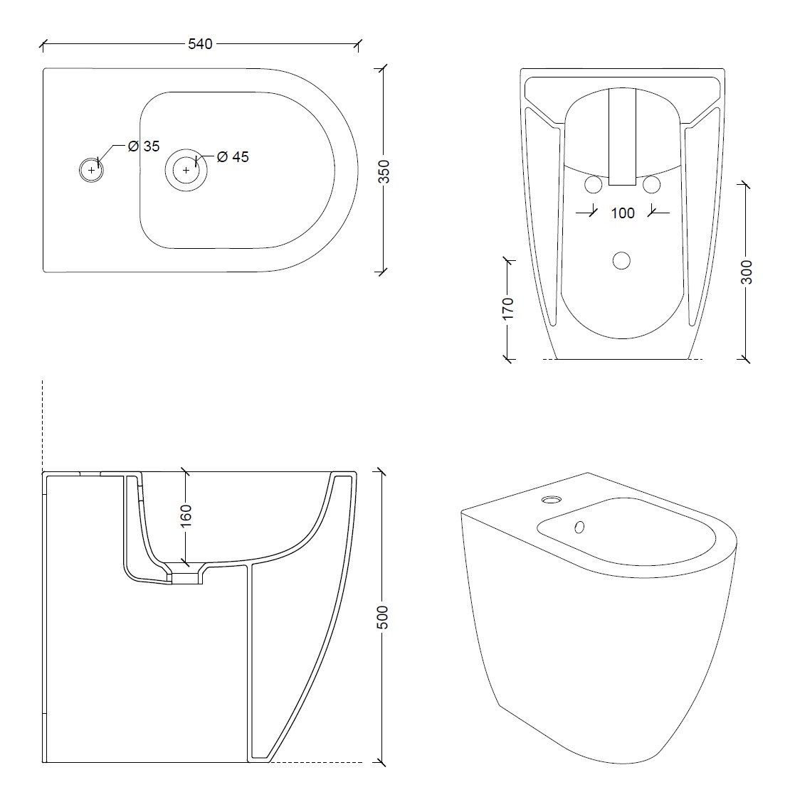 Напольное керамическое биде Alice Ceramica Форма ARCH-00004879 - Вид №3