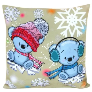 91472007 Декоративная подушка Славянский текстиль New Year 5010918/Funny bears, 38x38 см цвет коричневый, голубой STLM-1024174