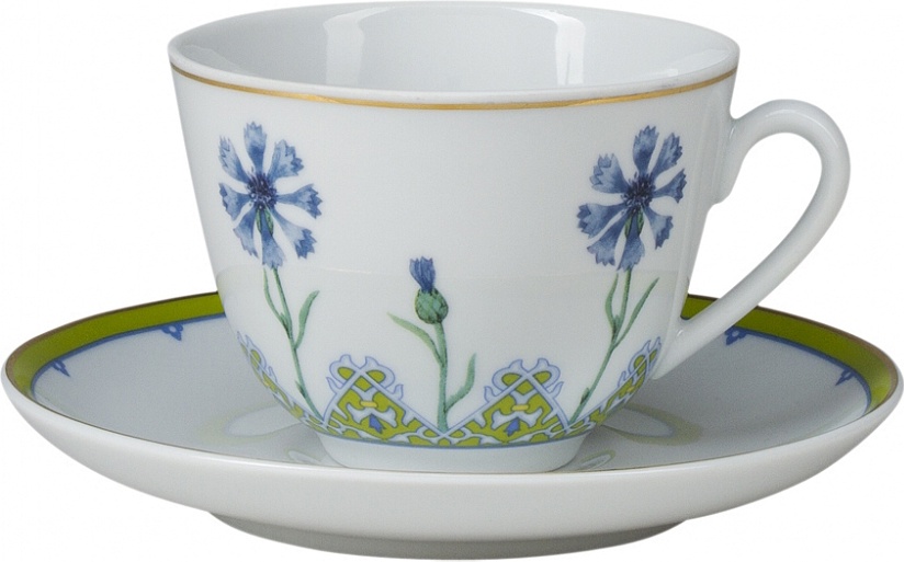 10622284 Императорский фарфоровый завод Чашка чайная с блюдцем "Небесно-голубой василек" "Весенняя" Фарфор твердый 