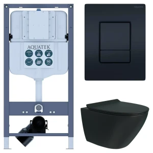 Комплект инсталляции Aquatek Pneumo N 49 с безободковым унитазом Teymi Tiko клавиша Aquatek Pnn-0000005 чёрная