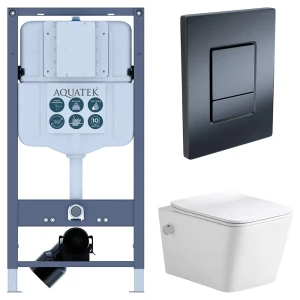 Комплект инсталляции Aquatek Pneumo N 49 с унитазом тип ободка открытый Glory клавиша Aquatek Pnn-0000004 чёрная