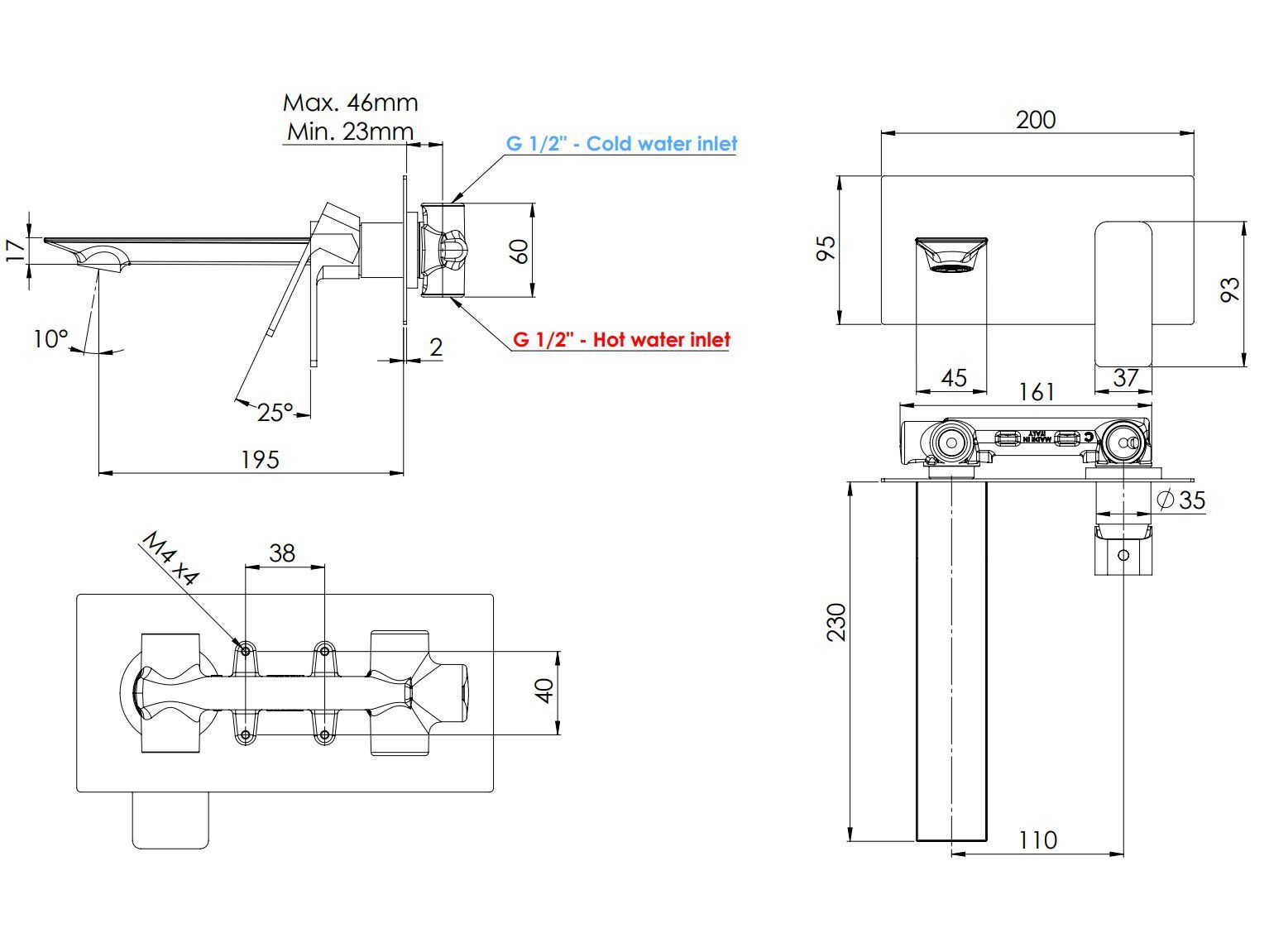 Однорычажный настенный смеситель для раковины Rubinetterie Mariani Icon ARCH-00153303 - Вид №2