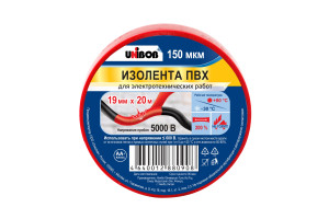 17372808 Изолента ПВХ 19 мм х 20 м, красная, 150 мкм 211757 Unibob
