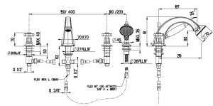 Смеситель для ванны с 4 отверстиями и ручным душем