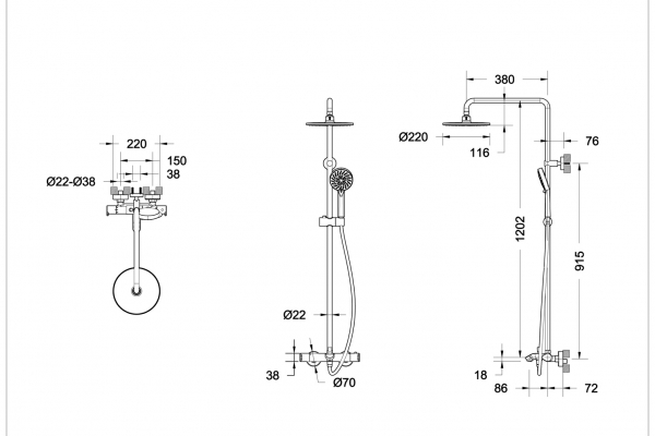 Душевая колонна с термостатическим смесителем для ванны и верхним душем WATERFALL F639114C-A2-RUS bravat - Вид №2