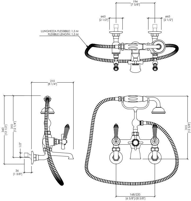 Devon&Devon Смеситель для ванны с ручным душем на 2 отверстия Black diamond sun-id-1419831 - Вид №1