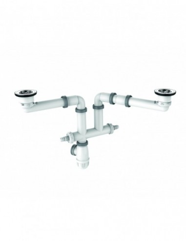784300 000 00  Полный комплект Elipso для мойки с 2 чашами Д. 60 мм, регулируемый, выход Д. 40 мм, двухкомпонентный Valentin Хром  - Вид №1