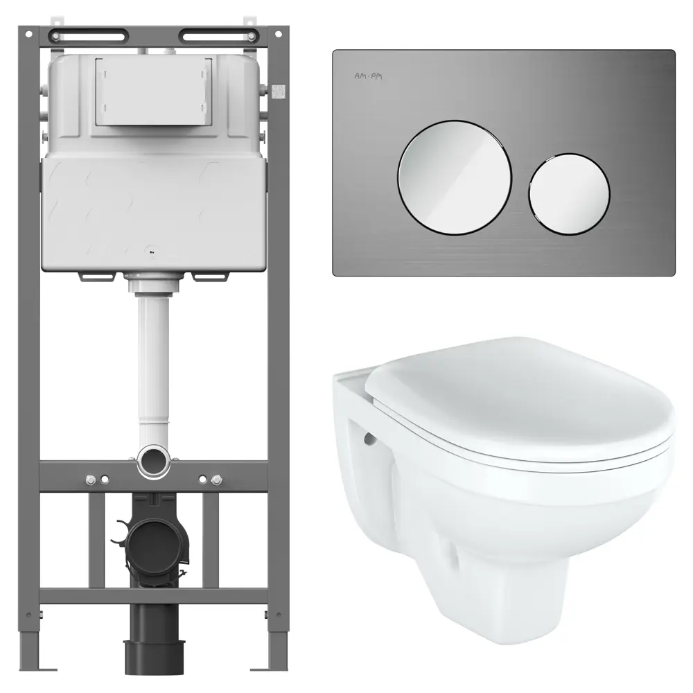 Комплект инсталляции AM.PM Tech с унитазом тип ободка закрытый Rosa Рио клавиша AM.PM Tech L хром STLM-2200043