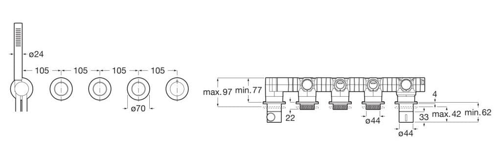Латунный термостатический смеситель для душа с 5 отверстиями и ручным душем Roca T_Multi ARCH-00113942 - Вид №5
