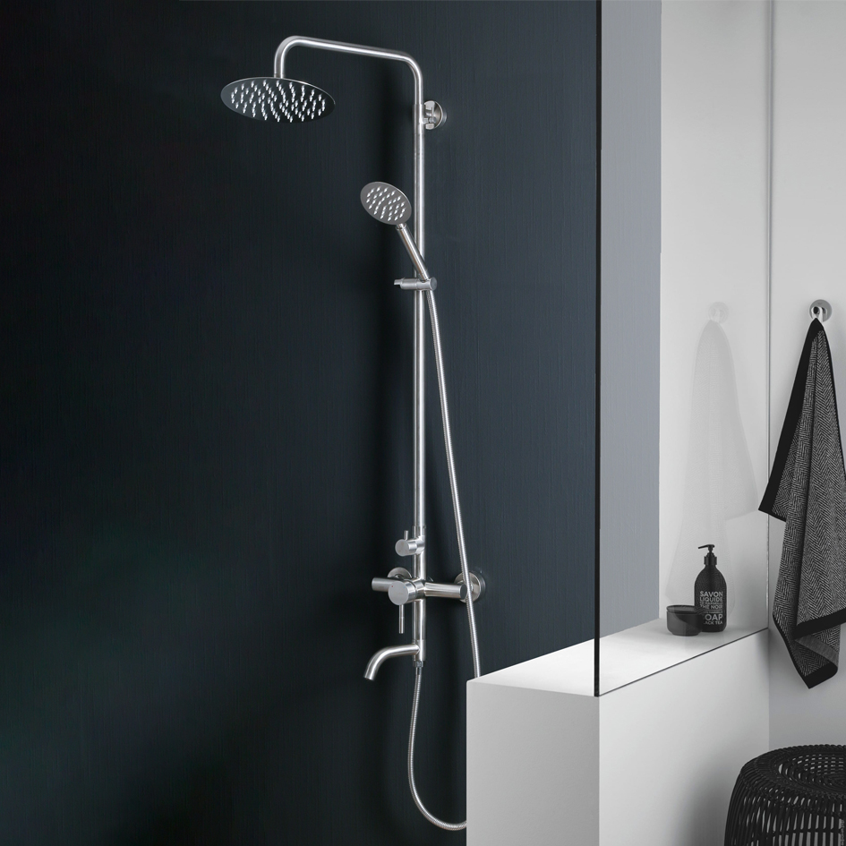 Душевая система MELANA-610107 Tondo нерж.сталь, с тропическим душем, лейкой и смесителем 610107