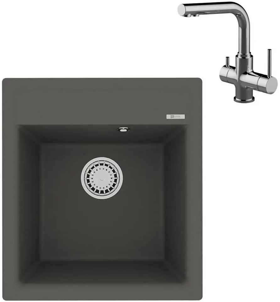91109704 Врезная мойка Lemark Hanka 45x50x18 см кварц цвет хром/темно-серый STLM-0866956