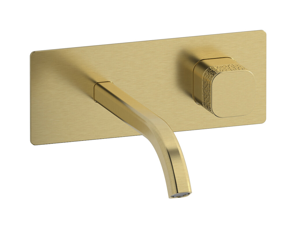 Настенный смеситель для раковины прогрессивный на 2 отверстия в комплекте с донным клапаном. WE ARE IB eo206is_2 Brushed Pale Gold Elio