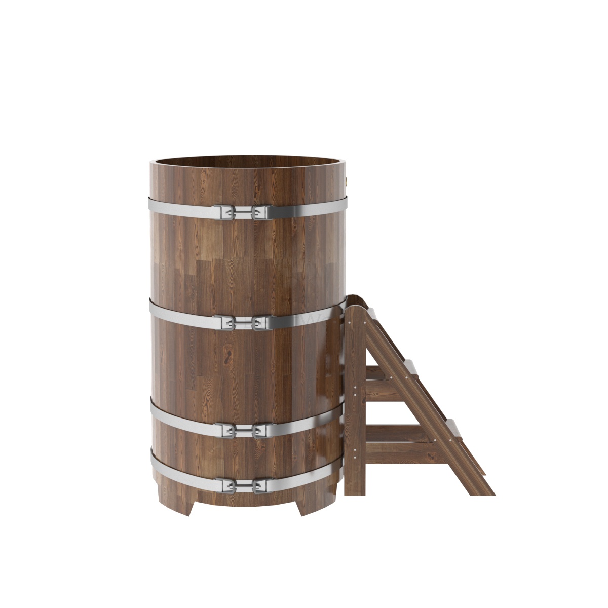 1499 Купель овальная из сращенных ламелей лиственницы 0,80х1,42х1,4 морёная Alyarus  - Вид №2