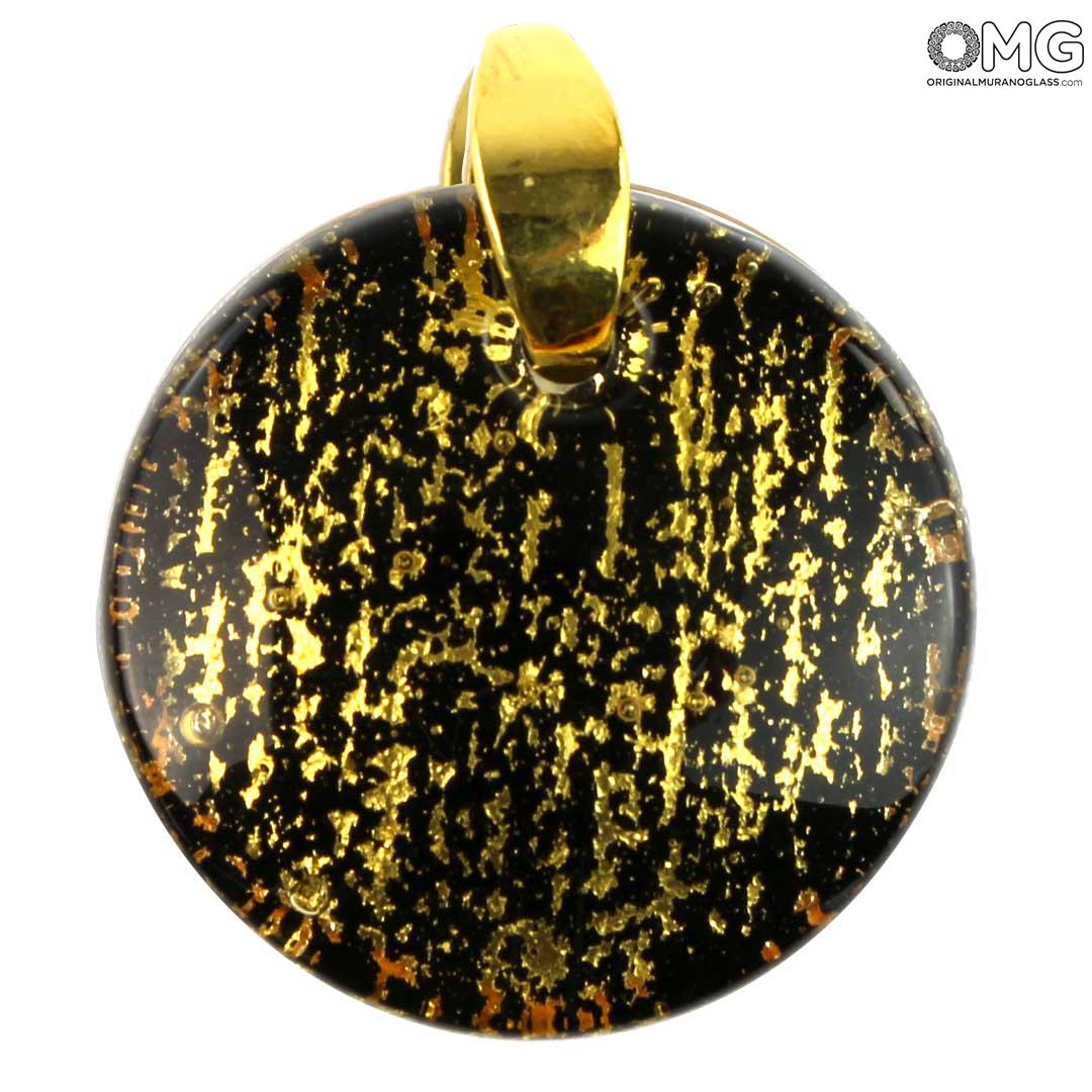 4012 ORIGINALMURANOGLASS Круглая чёрная подвеска с золотом - муранское стекло OMG 5 см  - Вид №1