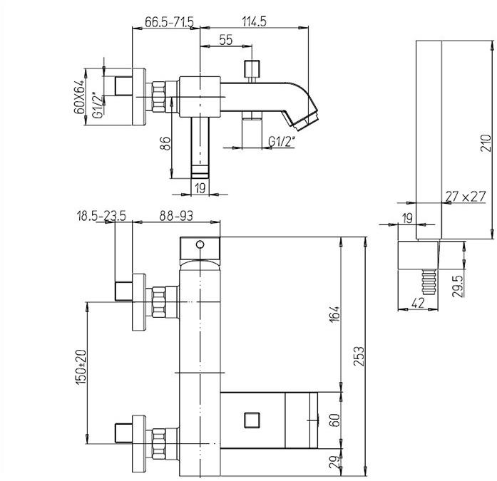Paini Q 19CR100 смеситель для ванны с аксессуаром - Вид №1