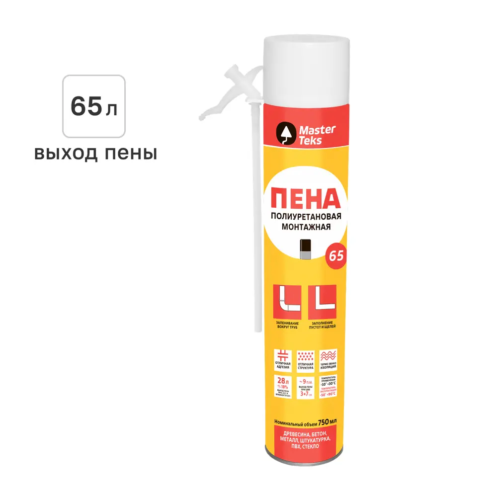 Пена монтажная бытовая Masterteks выход пены 65 л всесезонная 750 мл STLM-2018765