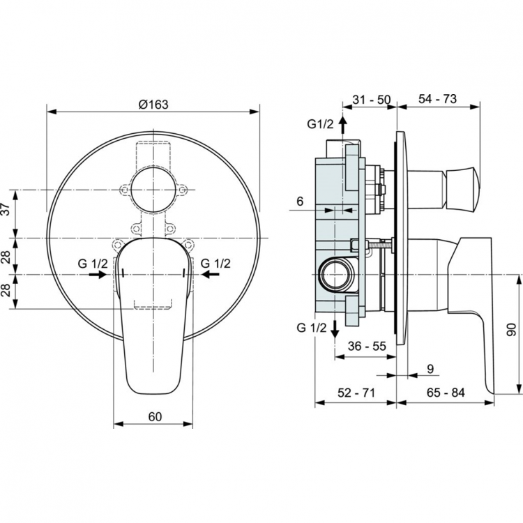 A6383AA Встраиваемый смеситель для ванны/душа Ideal Standard CERAPLAN III  - Вид №4
