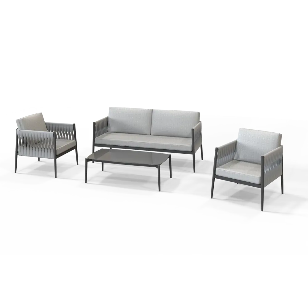 Набор садовой мебели Naterial Henio алюминий/полиэстер/стекло серый: стол, диван и 2 кресла STLM-2179816 - Вид №1