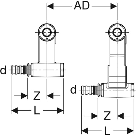 611.363.22.7 Комплект концевых элементов Geberit Mepla для подключения к подающему и обратному трубопроводу, с резьбовым соединением с цанговым кольцом под евроконус Geberit  - Вид №5