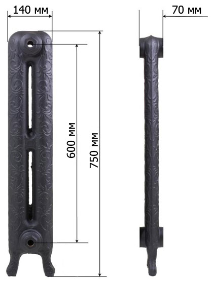 Чугунный радиатор RETROstyle Leeds 600 8 секций 7049 - Вид №2