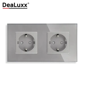 91708926 Розетка двойная встраиваемая Dealuxx R30213 с заземлением цвет серый STLM-1116471