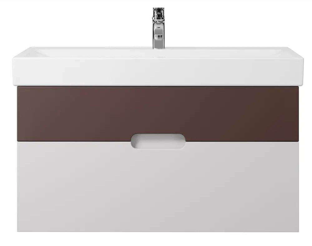 91630295 Тумба под раковину Trende Minimal TRE7-1079CS + 1079-001-0126 подвесная 100см цвет коричневый, с раковиной STLM-0994179