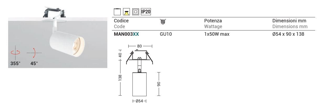 Литой алюминиевый поворотный встраиваемый прожектор Rossini Illuminazione Manuka ARCH-00070351 - Вид №1