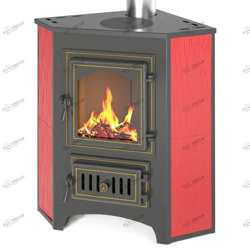 Печь-камин Везувий ПК-01 (220) угловой с комфоркой (красный) 6534