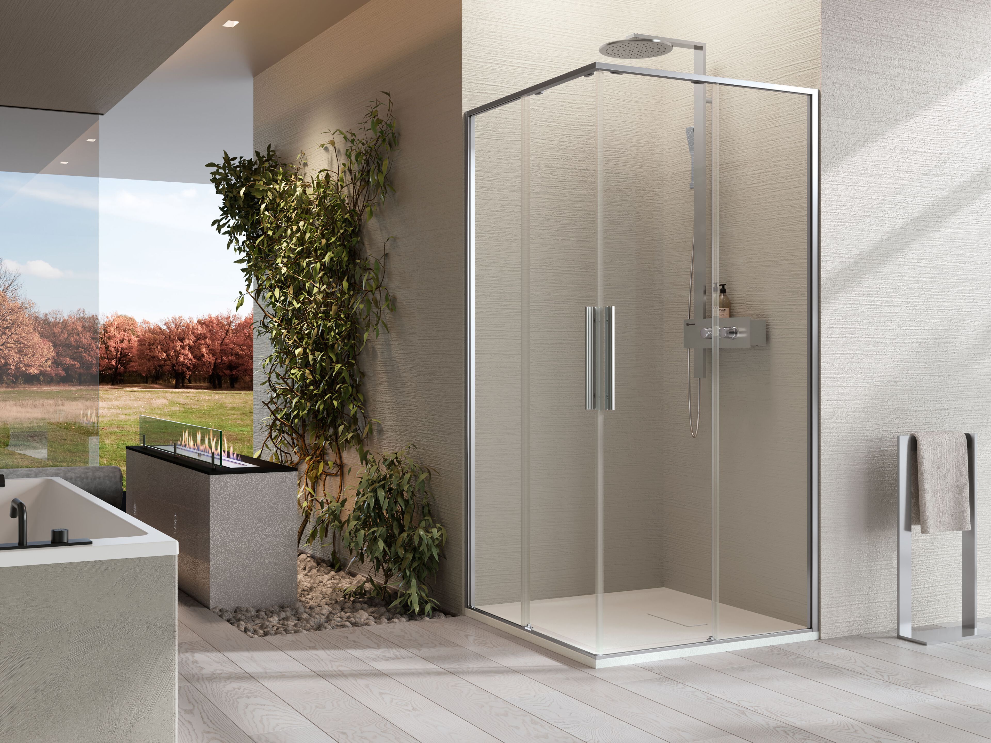 Алюминиевая и стеклянная угловая душевая кабина Novellini Рига ARCH-00068625