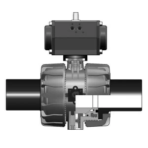 SANIT 612119 2/2-ходовой шаровой кран ВКД, PVC-U, д, 20 д-110, ПЭ Л.С. сопла, НЕТ