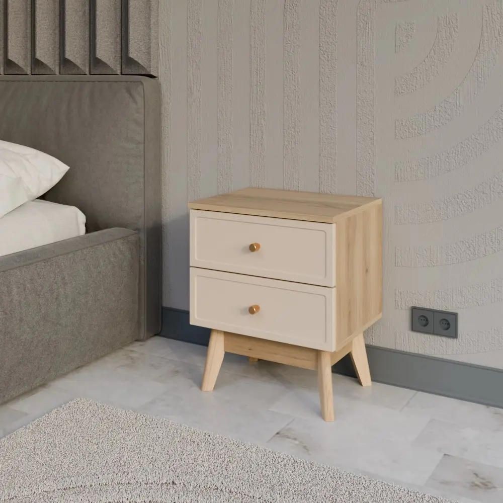 Тумба прикроватная 2 ящика KONSENSA Лион Амьен 45x54x35 см ЛДСП цвет бежевый STLM-2111655
