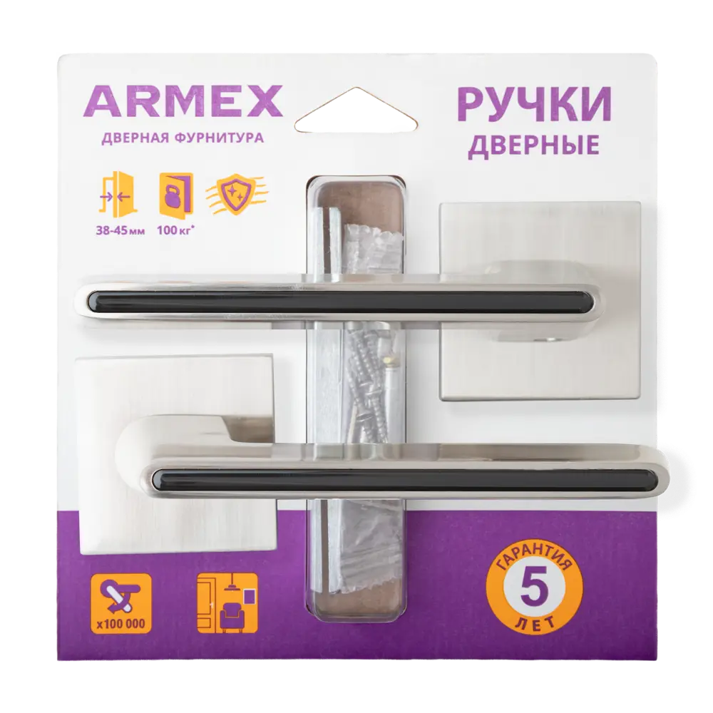 Дверная ручка на розетке Armex H-30118-A без запирания цвет никель/черный STLM-2203613 - Вид №3
